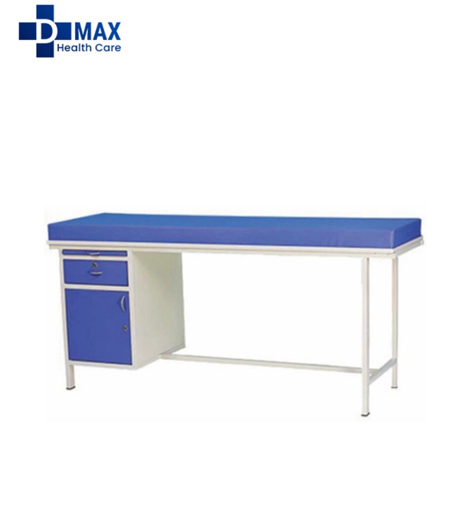 Examination couch with blue mattress